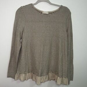 NWT Altar'd Stare tan and cream striped ruffle hem long sleeve